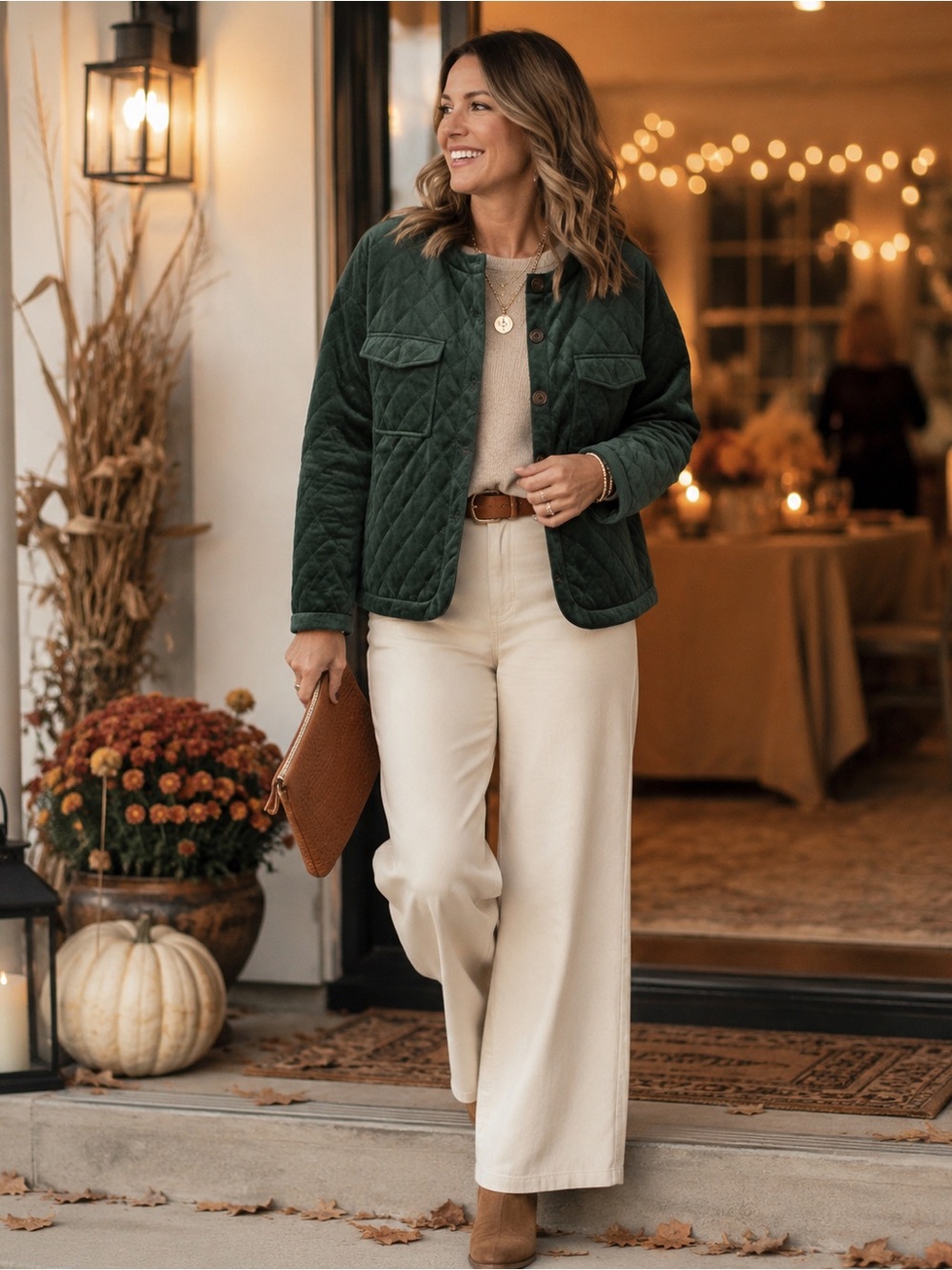 NWT XL Holiday Green Quilted Button Blazer/Jacket Velvet Two Flap Pockets